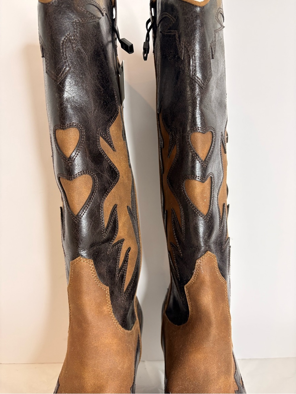Zara Two-Tone Brown and Dark Brown Over-the-Knee Western Boots - Picture 2 of 12